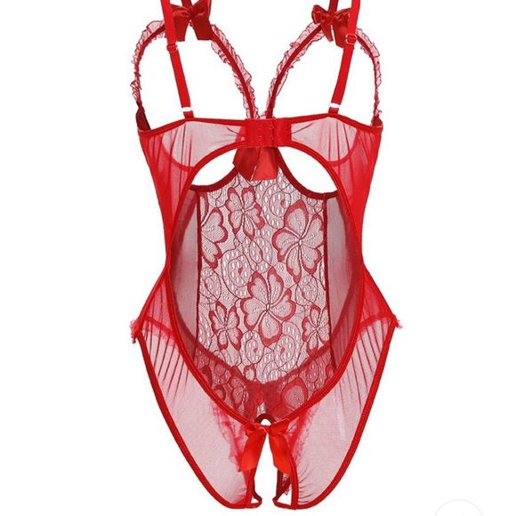 Sexy Red Lace Teddy Open - Picture 3 of 3